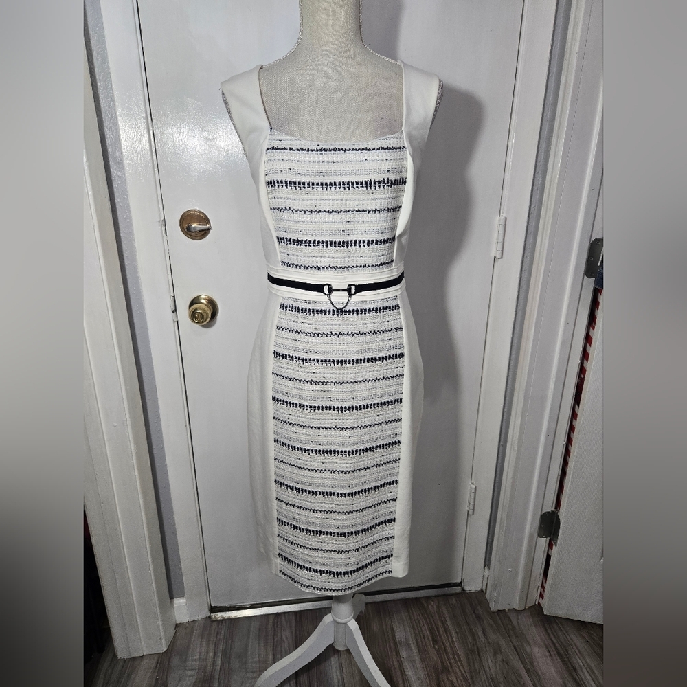 White House Black Market Sheath Ivory White With Tweed Detail NWT Sz 10 - Picture 5 of 12